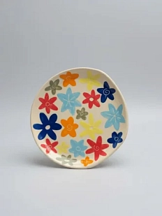 Тарелка ручной работы Малёма с росписью Цветочная поляна, керамика, 16 см