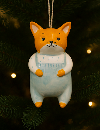 Ёлочная игрушка из фарфора «Лиса», в голубой пижаме 10 см, фото 4.