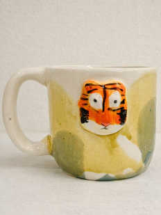 Кружка ручной работы Мария Гордеева с фигуркой «Тигр», зелёная, полуфарфор, 300 мл