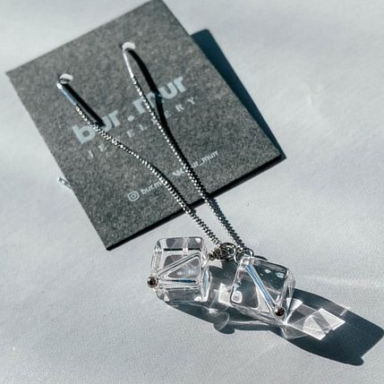 Серьги-протяжки «Ice», родированная латунь, горный хрусталь, фото 2.