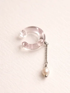 Кафф Лампджой с цепочкой, стекло, глянцевый, розовый