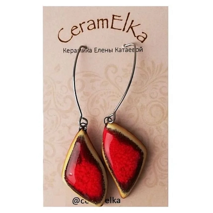 Серьги КерамЕлКа «Лепестки», керамика, красные, фото 1.