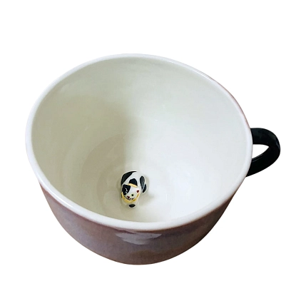 Кружка ручной работы Маковка с фигуркой внутри «Котик», сиреневая, 500 мл, фото 1.