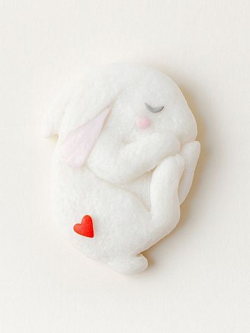 Брошь ручной работы Радость Рядом «Спящий зайчик», полимерная глина, белая, фото 1.