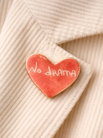 Брошь ручной работы Elizabeth Madar сердечко No drama, розовая, керамика, фото 2.