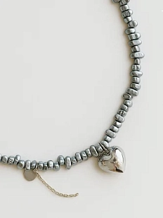 Чокер ручной работы «Kylie Silver», гематит, родированная латунь