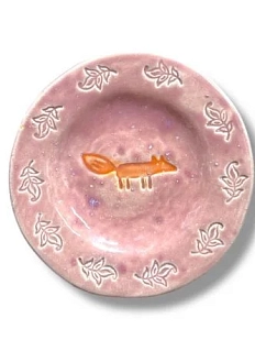 Тарелка ручной работы «Лиса», розовая, керамика, 16 см