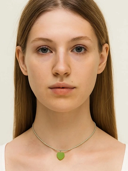 Чокер ручной работы DARI DARI с сахарным сердцем, зелёный с переливом, фото 4.