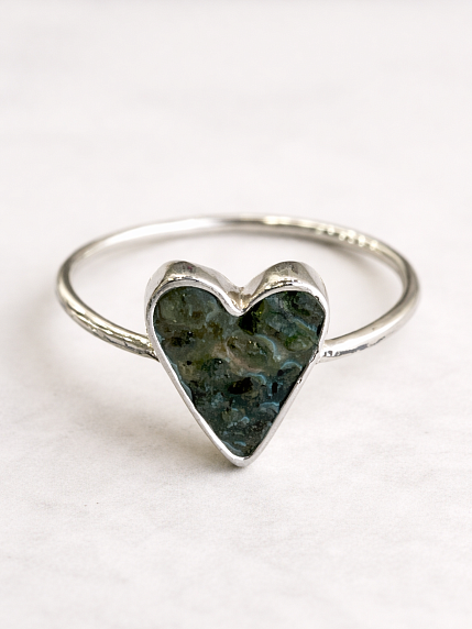 Кольцо ручной работы «Сердце», бирюзовое, турмалин, нейзильбер, фото 2.