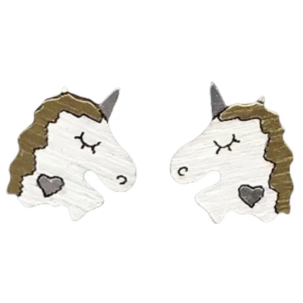 Серёжки-гвоздики ОКподолинс «Единорожки», дерево, фото 1.