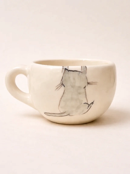 Кружка ручной работы НАДО ЖЕ с росписью «Котики с клубком», белая, керамика, 350 мл, фото 2.
