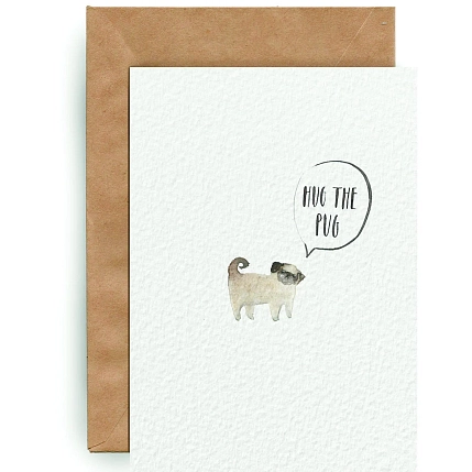 Открытка ЙЕТТИ «Hug the pug!», белая, А6, фото 2.