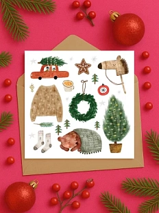 Открытка DARI DARI на Новый год «Новогодние зарисовки», квадратная