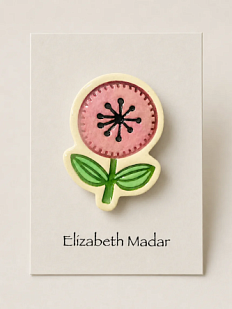 Брошь ручной работы Elizabeth Madar Большой цветок, розовый, керамика