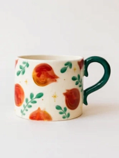 Кружка ручной работы прямая «Гранаты», полуфарфор, 250 мл