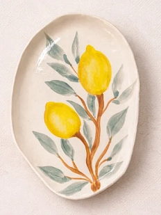 Блюдце ручной работы Верба керамика Лимоны, керамика, 14 см