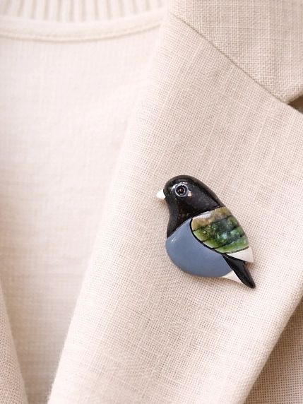 Брошь ручной работы Екатерина Юдо «Птичка», черно-синяя, керамика, фото 2.