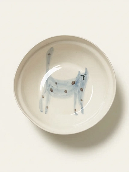 Тарелка ручной работы Донышко-горлышко «Кот Краш Сизый», белая, керамика, фото 1.