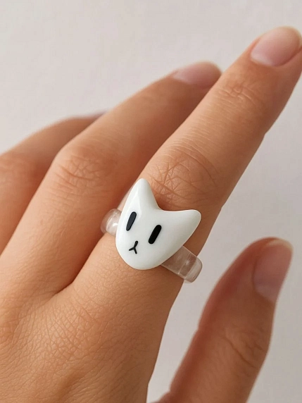 Кольцо ручной работы ПетПоллиПокет Котик, полимерная глина, фото 4.