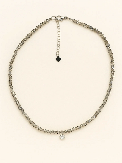 Чокер ручной работы «Heart. Silver», алмазное стекло, родированная латунь, фото 2.