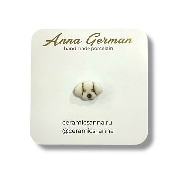 Брошь ручной работы Анна Герман «Щенок», фарфор, зелёно-золотистые, фото 1.