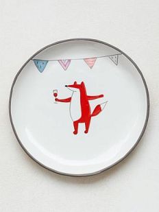 Тарелка ручной работы с бортиком Лис праздничный, белая, 13 см