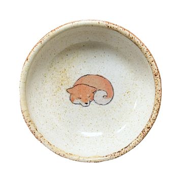 Пиала ручной работы «Спящая сиба-ину», коричневая, керамика, 9 см, фото 1.