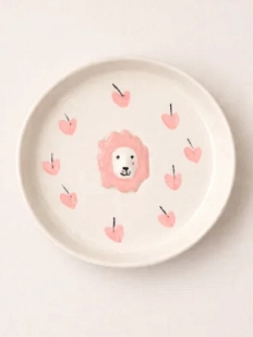 Тарелка ручной работы Мария Гордеева с фигуркой Лев c розовыми сердечками, белая, полуфарфор, 13 см