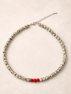 Чокер из далматиновой яшмы с красным камнем Мигетт