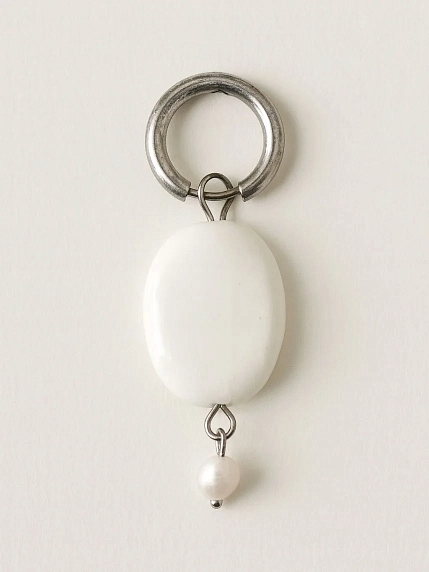 Моносерьга овальная ПетПоллиПокет «Бантик» с жемчугом, полимерная глина, фото 3.