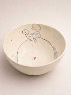 Пиала ручной работы НАДО ЖЕ с росписью «Девочка с собачкой», белая, керамика, 13 см
