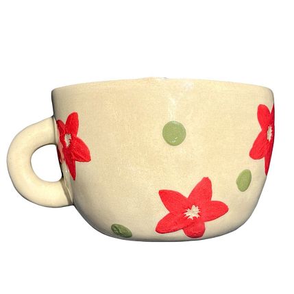 Кружка ручной работы с росписью Красные цветы, керамика, 550 мл, фото 2.
