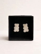 Сережки-гвоздики «Мармеладные мишки - смайл», белые, фарфор