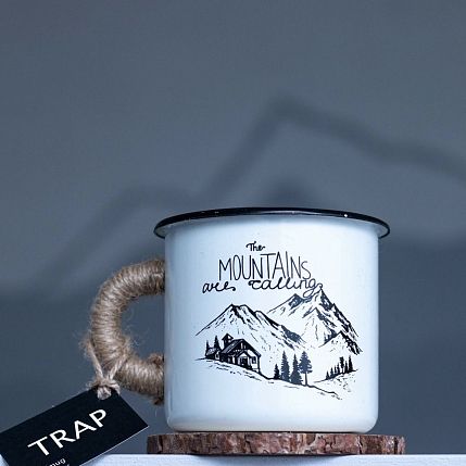 Эмалированная кружка «Mountains are calling», белая, 400 мл, фото 2.