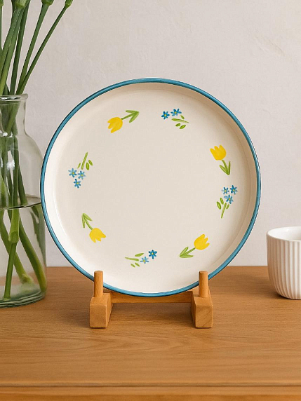 Блюдце ручной работы «Полянка», полуфарфор, 14 см, фото 2.