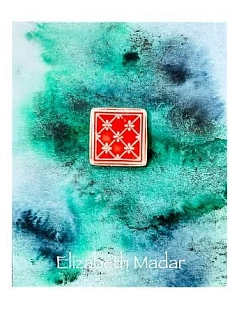 Брошь ручной работы Elizabeth Madar Плиточка, красная, керамика