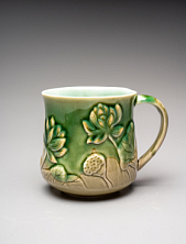 Кружка ручной работы «Лотос и карп», оливковая, фарфор, 430 мл