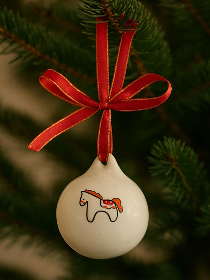 Ёлочная игрушка шар расписной «Лошадка-Качалка», фарфор, 7 см, фото 3.