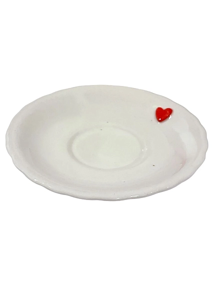 Чайная пара ручной работы Slowday Ceramics в красные сердечки «Винтаж», полуфарфор, 250 мл, фото 3.