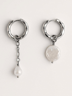 Серьги-конго с подвесками, родированная латунь, перламутр