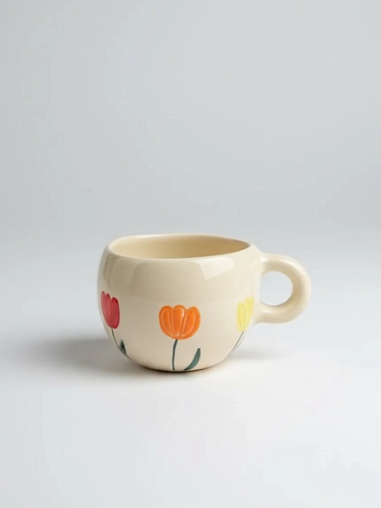 Кружка ручной работы Малёма с росписью Тюльпаны, керамика, 250 мл, фото 1.