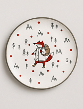 Тарелка ручной работы Ким керамика с бортиком Лис в горах, белая, 17 см