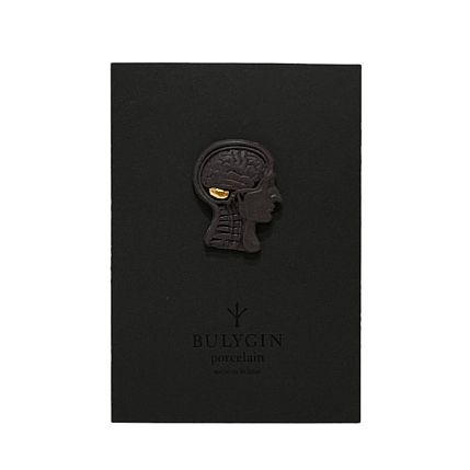Брошь ручной работы Bulygin «Мозг», фарфор, чёрно-золотистая, фото 4.
