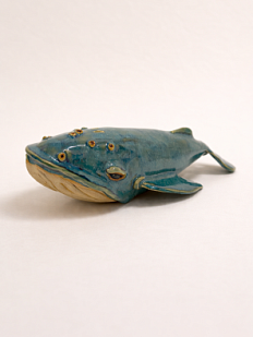 Статуэтка интерьерная ручной работы Керам_По «Кит», бирюзовая, 20 см