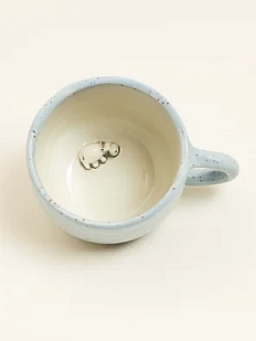 Кружка ручной работы Мама Черепаха с фигуркой внутри Бегемотик, голубая, керамика, 400мл