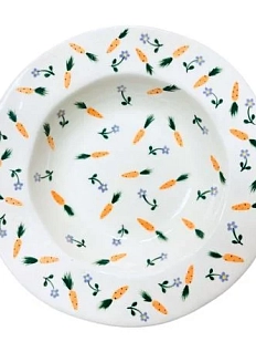 Тарелка глубокая с полями ручной работы Slowday Ceramics с морковками и сиреневыми цветами «Винтаж», керамика, 25 см