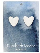 Серёжки-гвоздики Elizabeth Madar Сердечки, керамика, белые