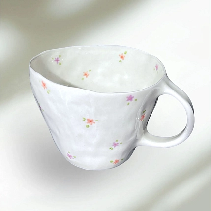 Кружка ручной работы «Мелкие цветочки», розовая, керамика, 400 мл, фото 4.