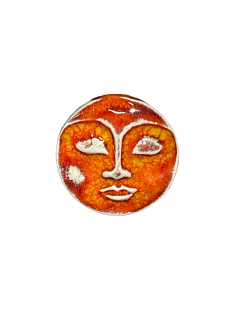 Брошь ручной работы КерамЕлКа «Лицо большое», красно-белая, керамика