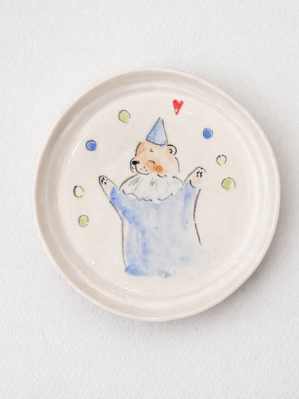 Тарелка ручной работы НАДО ЖЕ с росписью «Мишка в жабо», белая, керамика, 14 см, фото 1.